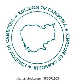 Cambodia vector map. Retro vintage insignia with Cambodia map. Distressed visa stamp with Cambodia text wrapped around a circle and stars. Country map vector illustration.