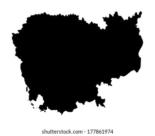 Cambodia vector map silhouette isolated on white background.High detailed vector map - Cambodia illustration. Cambodge map.