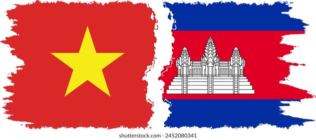 Cambodia and Vietnam grunge flags connection, vector