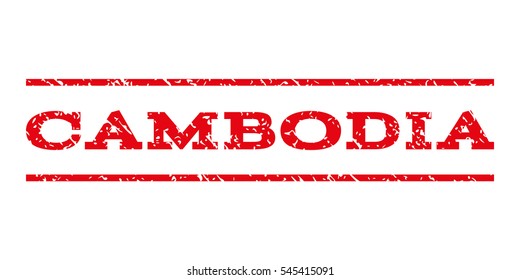 Cambodia watermark stamp. Text caption between horizontal parallel lines with grunge design style. Rubber seal stamp with dirty texture. Vector intensive red color ink imprint on a white background.