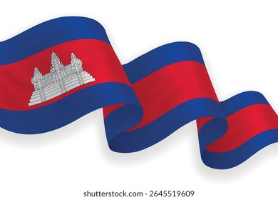 Cambodia waving flag with bright colors on clean background