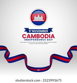 Cambodia waving ribbon flag in colors of the Cambodia national flag for independence day and National background design