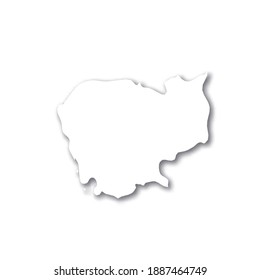 Cambodia - white 3D silhouette map of country area with dropped shadow on white background. Simple flat vector illustration.