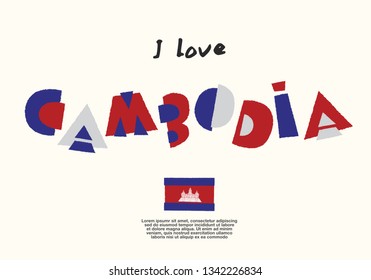 Cambodia : World Flag with fun geometrical alphabets : Vector Illustration 
