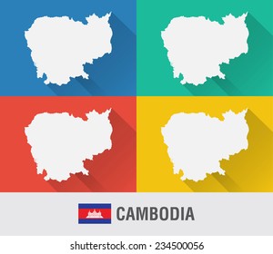 Cambodia world map in flat style with 4 colors. Modern map design.