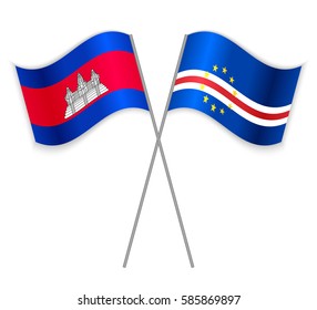 Cambodian and Cabo Verdean crossed flags. Cambodia combined with Cape Verde isolated on white. Language learning, international business or travel concept.