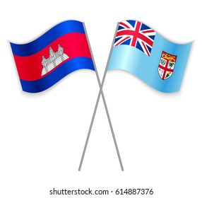 Cambodian and Fijian crossed flags. Cambodia combined with Fiji isolated on white. Language learning, international business or travel concept.