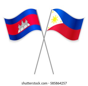Cambodian and Filipino crossed flags. Cambodia combined with Philippines isolated on white. Language learning, international business or travel concept.