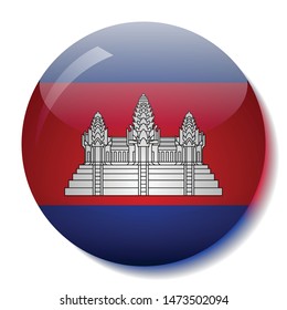Cambodian flag glass button vector illustration