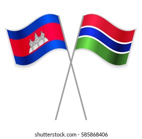 Cambodian and Gambian crossed flags. Cambodia combined with Gambia isolated on white. Language learning, international business or travel concept.