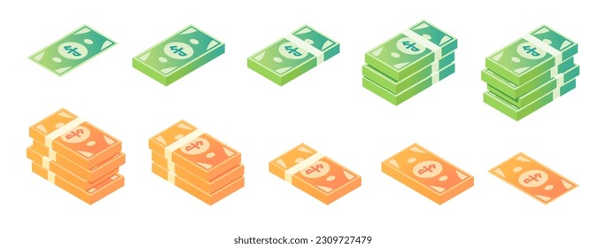 Cambodian Riel Banknote Isometric Icon Set
