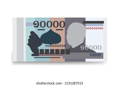 Cambodian Riel Vector Illustration. Cambodia money set bundle banknotes. Paper money 10000 KHR. Flat style. Isolated on white background.