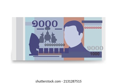 Cambodian Riel Vector Illustration. Cambodia money set bundle banknotes. Paper money 1000 KHR. Flat style. Isolated on white background.