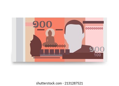 Cambodian Riel Vector Illustration. Cambodia money set bundle banknotes. Paper money 100 KHR. Flat style. Isolated on white background.