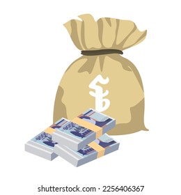 Ilustración del vector del riel camboyano. Dinero camboyano pone billetes en paquete. Bolsa de dinero 5000 KHR. Estilo plano. Aislado sobre fondo blanco. Diseño sencillo y mínimo.