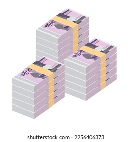 Cambodian Riel Vector Illustration. Cambodia money set bundle banknotes. Paper money 15000 KHR. Flat style. Isolated on white background. Simple minimal design.