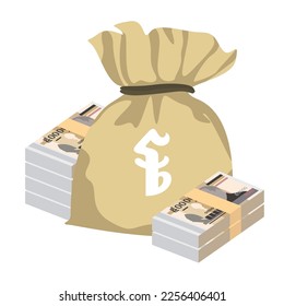 Ilustración del vector del riel camboyano. Dinero camboyano pone billetes en paquete. Bolsa de dinero 50000 KHR. Estilo plano. Aislado sobre fondo blanco. Diseño sencillo y mínimo.