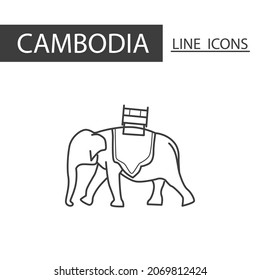 Cambodia's elephant Cambodia icon. The icons as Cambodia signature in black lines.