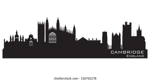 Cambridge England city skyline Detailed silhouette. Vector illustration