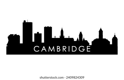 Silhouette en el horizonte de Cambridge Massachusetts. Diseño de la ciudad de Cambridge en negro aislado sobre fondo blanco. 