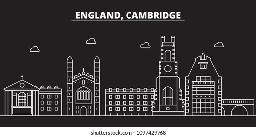 Cambridge silhouette skyline. Great Britain - Cambridge vector city, british linear architecture. Cambridge travel illustration, outline landmarks. Great Britain flat icon, british line banner
