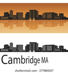 Cambridge skyline in orange background in editable vector file