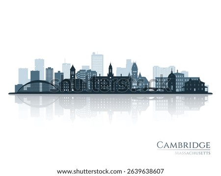 Cambridge skyline silhouette with reflection. Landscape Cambridge, Massachusetts. Vector illustration.