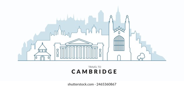 Formas y texto de la silueta del paisaje de Cambridge, Reino Unido