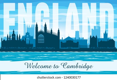 Cambridge United Kingdom city skyline vector silhouette illustration