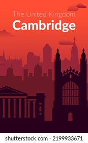 Cambridge, United Kingdom famous city sunset view poster.