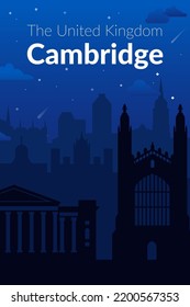 Cambridge, United Kingdom famous city night view poster.