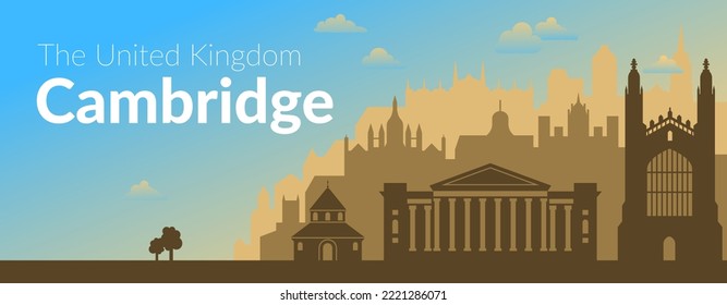 Cambridge, United Kingdom famous city view banner.