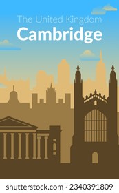 Cambridge, United Kingdom famous city view poster.