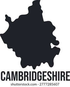 Cambridgeshire County Silhouette Map Simplified, East of England Region,UK, Minimal Black Vector, Isolated 