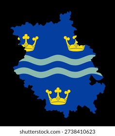 Cambridgeshire map flag vector silhouette illustration isolated. Territory in East of England region, Great Britain, United Kingdom. Province map. Cambridgeshire map flag emblem banner patriotic sign.