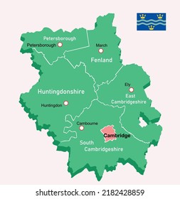 Cambridgeshire region map in England. Vector illustration