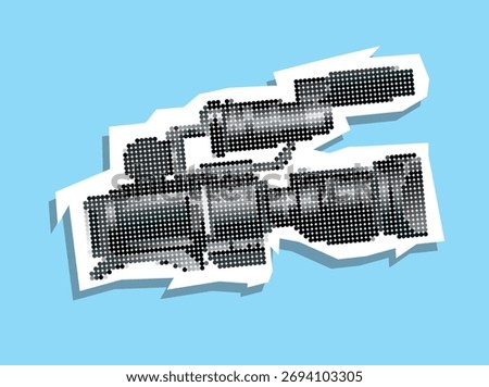 Camcorder, dotted collage element in torn paper vector with pointillism.