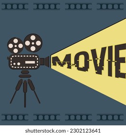Camcorder, filming, retro camera, shooting, film, cartoon, vector graphics, banner, scratch, sticker