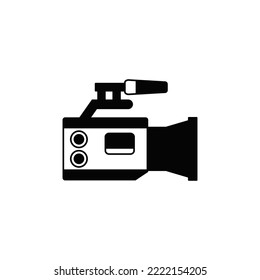 Camcorder icon in black flat glyph, filled style isolated on white background