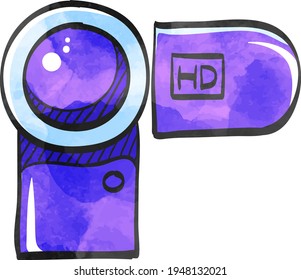 Camcorder icon in color drawing. Videography movie memory picture electronic imaging