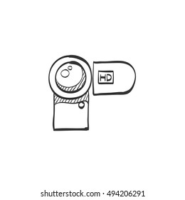 Camcorder icon in doodle sketch lines. Videography movie memory picture electronic imaging