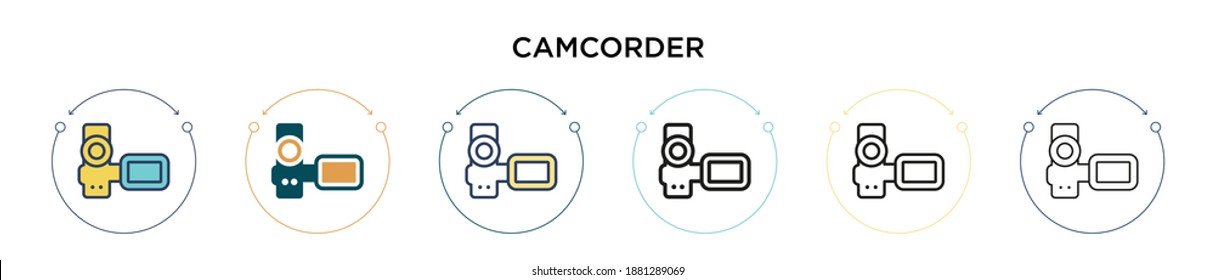 Camcorder icon in filled, thin line, outline and stroke style. Vector illustration of two colored and black camcorder vector icons designs can be used for mobile, ui, web