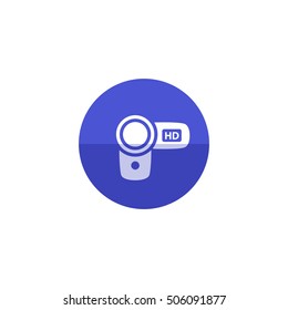 Camcorder icon in flat color circle style. Video movie recording