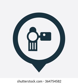 camcorder icon, on white background map pin