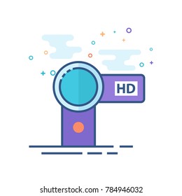Camcorder icon in outlined flat color style. Vector illustration.
