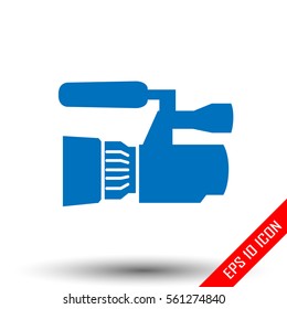Camcorder icon. Simple flat logo of camcorder on white background. Vector illustration.