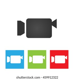 Camcorder icon. Simple logo of camcorder on white background. Flat vector illustration.