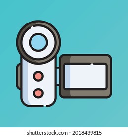 Camcorder Icon Vector Illustration. Flat Outline Cartoon. Travel and Tourism Icon Concept Isolated Premium Vector