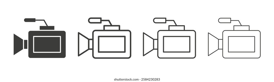 Camcorder icons set. Liner outlined and flat black color