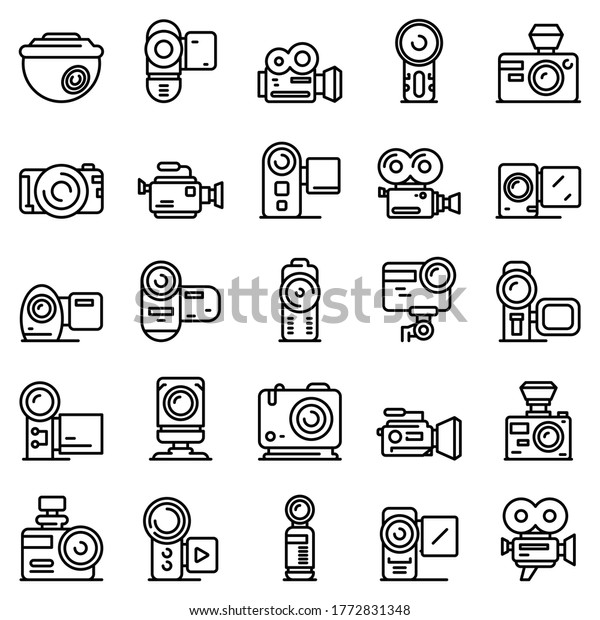 Camcorder icons set. Outline\
set of camcorder vector icons for web design isolated on white\
background